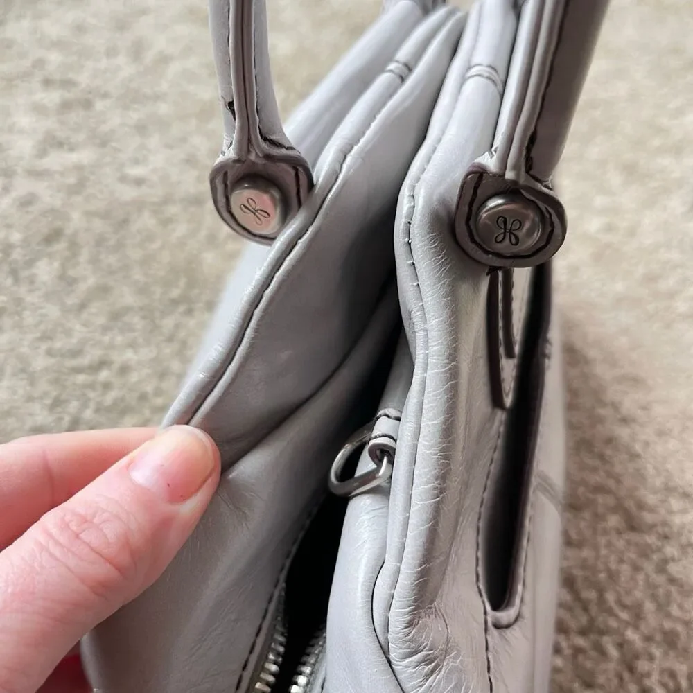 HOBO Sheila Leather Satchel Grey Top Handle Bag Minimal Quiet Luxury - Picture 5 of 16